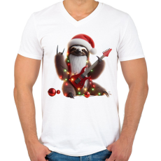 PRINTFASHION Vicces karácsonyi gitáros rocker party lajhár - Férfi V-nyakú póló - Fehér