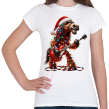 PRINTFASHION Vicces karácsonyi gitáros rocker party ló - Női póló - Fehér női póló