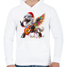 PRINTFASHION Vicces karácsonyi gitáros rocker party ló / Pegazus - Férfi kapucnis pulóver - Fehér férfi pulóver, kardigán