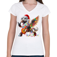 PRINTFASHION Vicces karácsonyi gitáros rocker party ló / Pegazus - Női V-nyakú póló - Fehér női póló