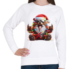 PRINTFASHION Vicces karácsonyi gitáros rocker party medve - Női pulóver - Fehér női pulóver, kardigán