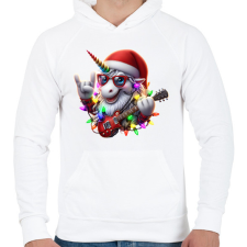 PRINTFASHION Vicces karácsonyi gitáros rocker party unikornis - Férfi kapucnis pulóver - Fehér férfi pulóver, kardigán