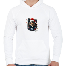 PRINTFASHION Vicces karácsonyi nyuszi zsebben - mikulás sapkában - Férfi kapucnis pulóver - Fehér