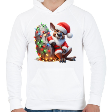 PRINTFASHION Vicces karácsonyi party kenguru - Mikulás ruhában - Férfi kapucnis pulóver - Fehér férfi pulóver, kardigán