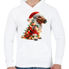 PRINTFASHION Vicces karácsonyi party ló - Mikulás ruhában - Férfi kapucnis pulóver - Fehér férfi pulóver, kardigán