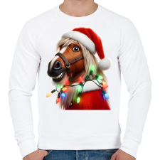 PRINTFASHION Vicces karácsonyi party ló - Mikulás ruhában - Férfi pulóver - Fehér férfi pulóver, kardigán
