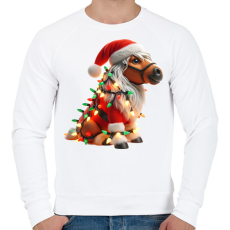 PRINTFASHION Vicces karácsonyi party ló - Mikulás ruhában - Férfi pulóver - Fehér