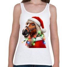 PRINTFASHION Vicces karácsonyi party ló - Mikulás ruhában - Női atléta - Fehér női trikó