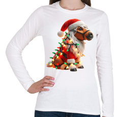 PRINTFASHION Vicces karácsonyi party ló - Mikulás ruhában - Női hosszú ujjú póló - Fehér