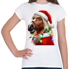 PRINTFASHION Vicces karácsonyi party ló - Mikulás ruhában - Női póló - Fehér