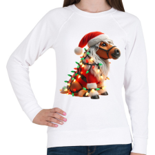 PRINTFASHION Vicces karácsonyi party ló - Mikulás ruhában - Női pulóver - Fehér női pulóver, kardigán