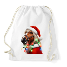 PRINTFASHION Vicces karácsonyi party ló - Mikulás ruhában - Sportzsák, Tornazsák - Fehér tornazsák