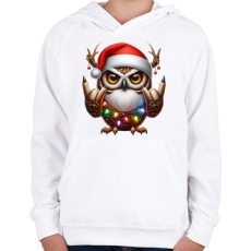 PRINTFASHION Vicces karácsonyi rocker party bagoly - Gyerek kapucnis pulóver - Fehér