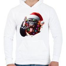 PRINTFASHION Vicces karácsonyi rocker party gorilla - Férfi kapucnis pulóver - Fehér férfi pulóver, kardigán