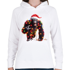 PRINTFASHION Vicces karácsonyi rocker party gorilla - Női kapucnis pulóver - Fehér