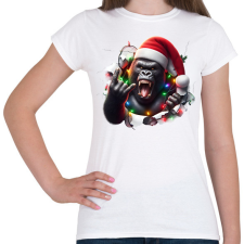 PRINTFASHION Vicces karácsonyi rocker party gorilla - Női póló - Fehér női póló