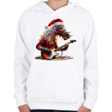 PRINTFASHION Vicces karácsonyi rocker party ló - Gyerek kapucnis pulóver - Fehér gyerek pulóver, kardigán