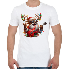 PRINTFASHION Vicces karácsonyi rocker party rénszarvas - Mikulás ruhában - Férfi póló - Fehér férfi póló