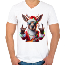 PRINTFASHION Vicces karácsonyi rocker party rénszarvas - Mikulás ruhában - Férfi V-nyakú póló - Fehér