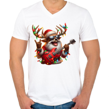 PRINTFASHION Vicces karácsonyi rocker party rénszarvas - Mikulás ruhában - Férfi V-nyakú póló - Fehér férfi póló