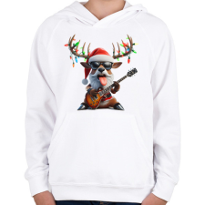 PRINTFASHION Vicces karácsonyi rocker party rénszarvas - Mikulás ruhában - Gyerek kapucnis pulóver - Fehér gyerek pulóver, kardigán