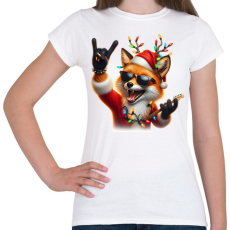 PRINTFASHION Vicces karácsonyi rocker party róka - télapó sapkában - Női póló - Fehér