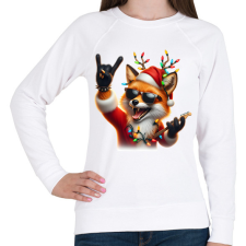 PRINTFASHION Vicces karácsonyi rocker party róka - télapó sapkában - Női pulóver - Fehér női pulóver, kardigán