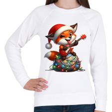 PRINTFASHION Vicces karácsonyi rocker party róka - télapó sapkában - Női pulóver - Fehér női pulóver, kardigán