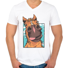 PRINTFASHION Vicces ló - Férfi V-nyakú póló - Fehér