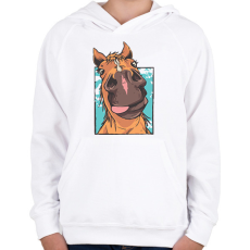 PRINTFASHION Vicces ló - Gyerek kapucnis pulóver - Fehér