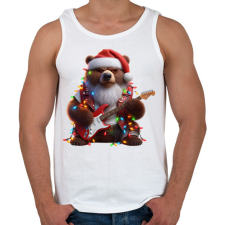 PRINTFASHION Vicces morcos karácsonyi gitáros rocker party medve - Férfi atléta - Fehér atléta, trikó