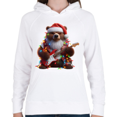 PRINTFASHION Vicces morcos karácsonyi gitáros rocker party medve - Női kapucnis pulóver - Fehér