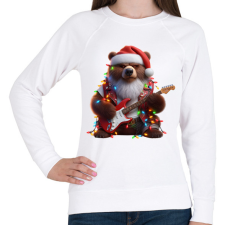 PRINTFASHION Vicces morcos karácsonyi gitáros rocker party medve - Női pulóver - Fehér női pulóver, kardigán