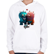 PRINTFASHION Vicces Szörnyecskés - BETTER together- cuki, csúnya, szerelmes minta - Gyerek kapucnis pulóver - Fehér
