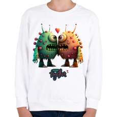 PRINTFASHION Vicces Szörnyecskés - BETTER together- cuki, csúnya, szerelmes minta - Gyerek pulóver - Fehér
