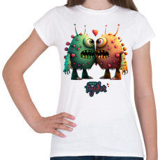 PRINTFASHION Vicces Szörnyecskés - BETTER together- cuki, csúnya, szerelmes minta - Női póló - Fehér
