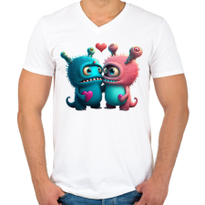PRINTFASHION Vicces Szörnyecskés - cuki, csúnya, szerelmes minta - Férfi V-nyakú póló - Fehér férfi póló