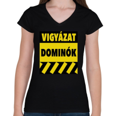 PRINTFASHION Vigyázat dominók! - Női V-nyakú póló - Fekete