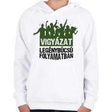 PRINTFASHION Vigyázat legénybúcsú folyamatban - Gyerek kapucnis pulóver - Fehér