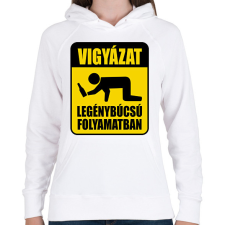 PRINTFASHION Vigyázat legénybúcsú folyamatban - Női kapucnis pulóver - Fehér női pulóver, kardigán