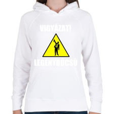 PRINTFASHION Vigyázat legénybúcsú - Női kapucnis pulóver - Fehér női pulóver, kardigán