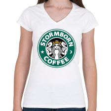 PRINTFASHION Viharbanszületett kávé - Női V-nyakú póló - Fehér női póló