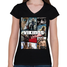 PRINTFASHION Vikingek - Női V-nyakú póló - Fekete női póló