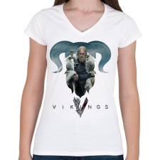 PRINTFASHION Vikings - Női V-nyakú póló - Fehér női póló