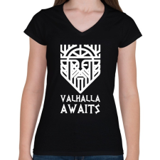 PRINTFASHION Vikings Valhalla - Női V-nyakú póló - Fekete női póló