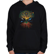 PRINTFASHION Világfa - Gyerek kapucnis pulóver - Fekete gyerek pulóver, kardigán