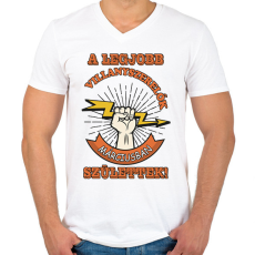 PRINTFASHION Villanyszerelő március - Férfi V-nyakú póló - Fehér