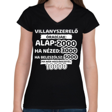 PRINTFASHION Villanyszerelő óradíjak - Női V-nyakú póló - Fekete női póló