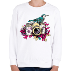 PRINTFASHION Vintage fotós virágokkal - Gyerek pulóver - Fehér