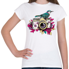 PRINTFASHION Vintage fotós virágokkal - Női póló - Fehér